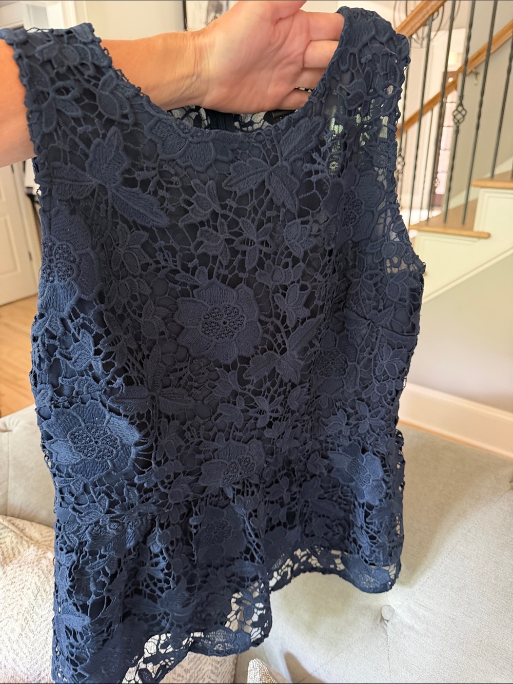 Ann Taylor Factory Navy Floral Lace Peplum Top Sz S